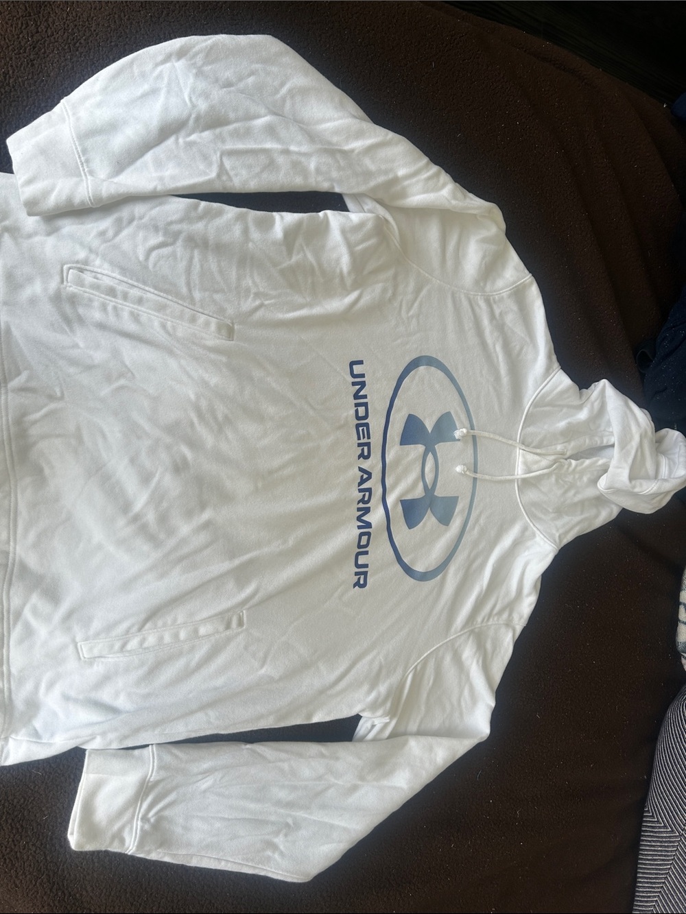 Under Armour White Pullover Hoodie with Blue Logo